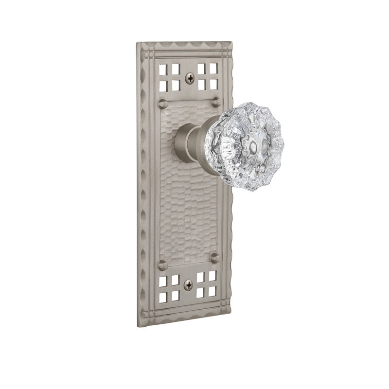 Craftsman Plate with Crystal Door Knob, Satin Nickel, 2-3/8"