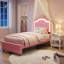 Princess Bed With LED Crown Headboard & Drawer(S), Faux Leather Storage Frame, White & Pink-1547995488-1547203774