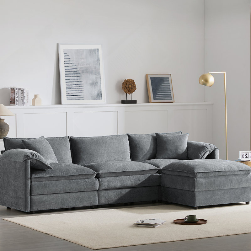 Canapé modulaire luxueux en chenille avec plusieurs conforts pour le salon, Gris foncé