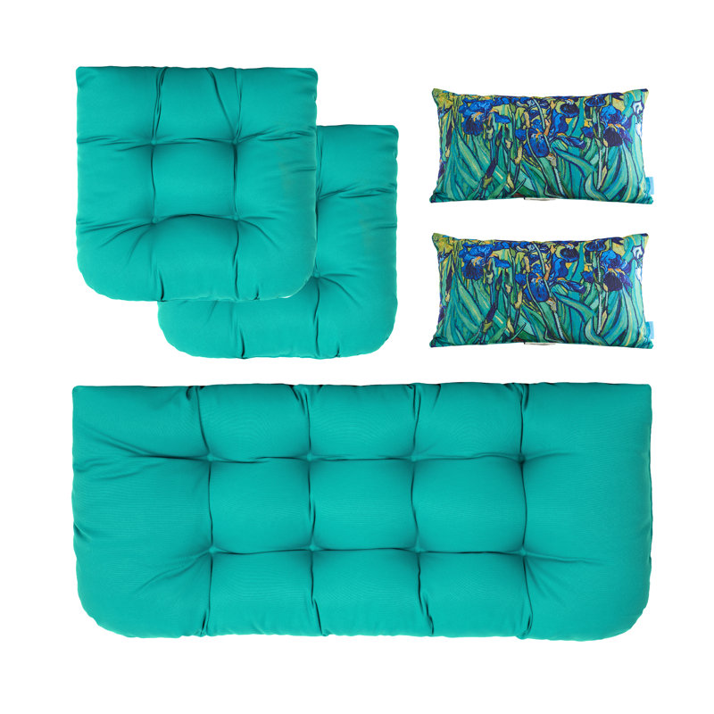 Cassella Outdoor U-Shape Loveseat Cushion Set Of 5, Aqua