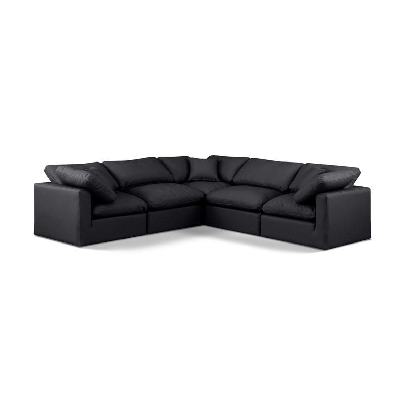 Itala Upholstered L-Shaped Sectional Reversible, Black Vegan Leather