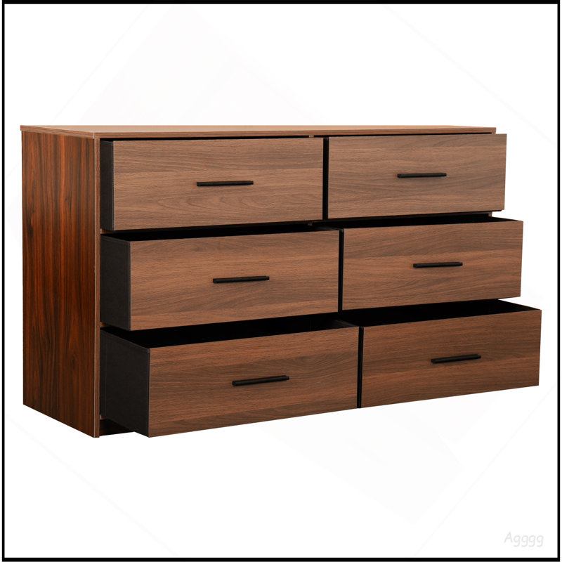 Commode 6 tiroirs avec grands tiroirs en tissu, noyer