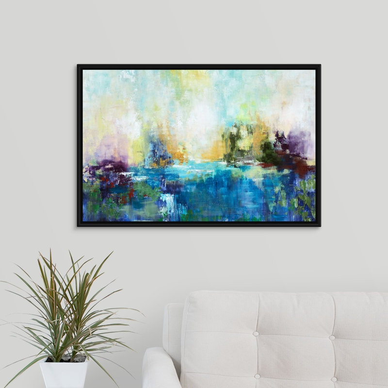 « karmic energy », peinture sur toile, H 21,7 po x l 31,7 po x P 1,75 po, Cadre flottant noir