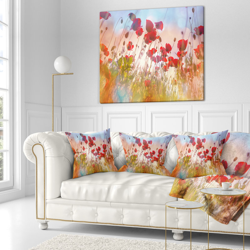 Jolies fleurs de coquelicot au soleil - coussin à imprimé floral, 16 po x 1 po, Coussin décoratif