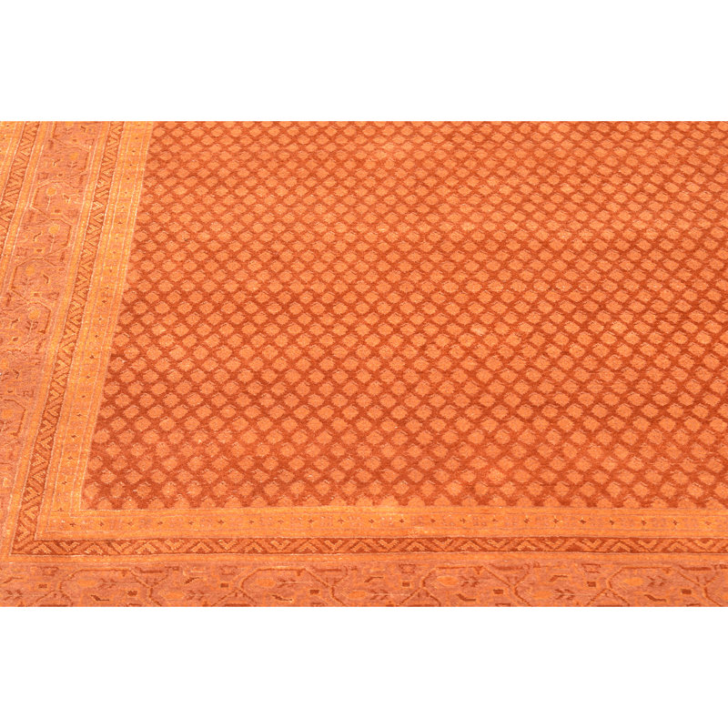 Hand Knotted Geometric Area Rug in Rust/Beige