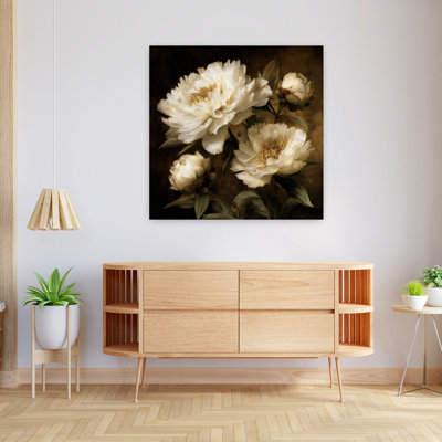 Rêveur rétro floral classique délicat, pivoine dramatique, impression murale
