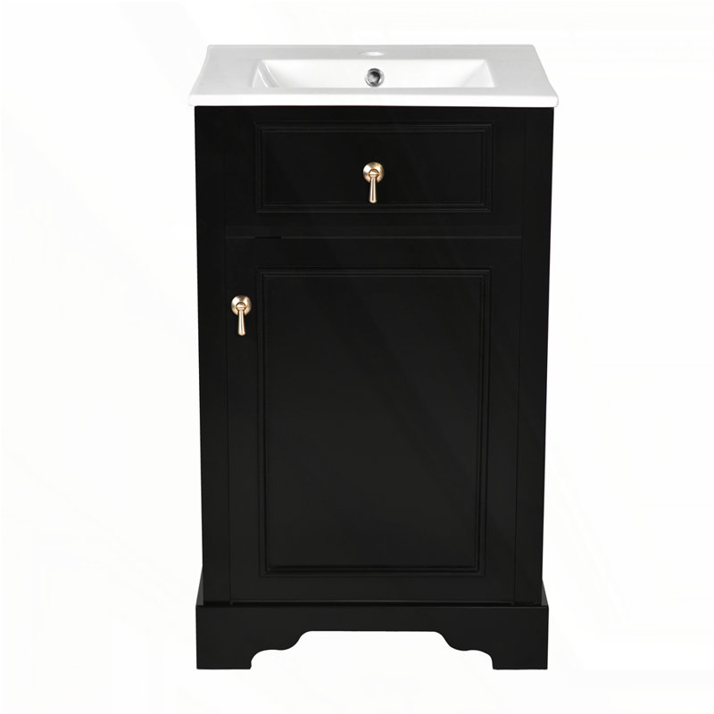 20-Inch Bathroom Vanity with Ceramic Sink, Black, Gold