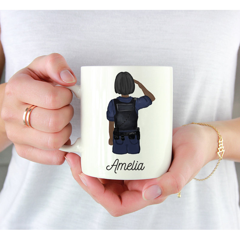 Tasse à café personnalisée, Brun / noir, femme, agent de police 22, Oui