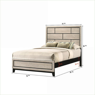 Lit plateforme double en bois avec tête de lit géométrique pleine grandeur - Mobilier de chambre à coucher à profil bas blanc