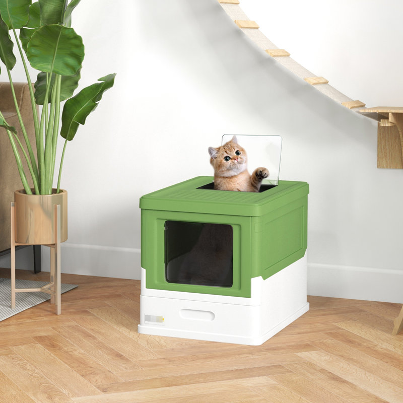 Enceinte à capuchon pour litière pour chat, jaunâtre, prévient les déversements, avec entrées avant et supérieure entièrement fermées, garde la maison propre et dégage les odeurs