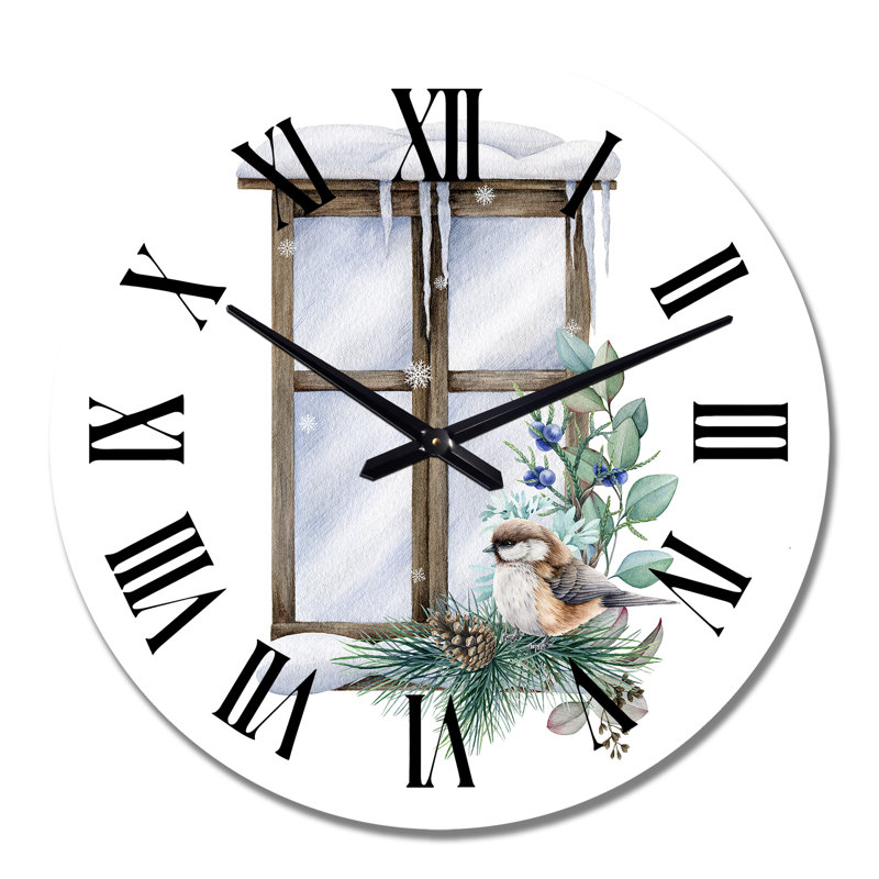 Arrangement hivernal avec oiseau - Horloge murale traditionnelle, Moyen