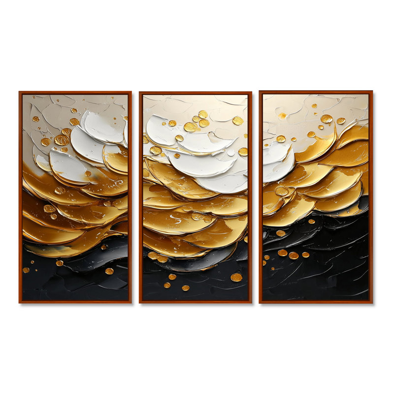Golden Passage To Transitional Art I - Art mural encadré transitionnel - ensemble de 3, H 32 po x l 48 po, Brun