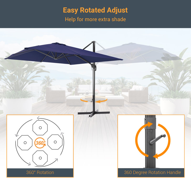 Parasol carré en porte-à-faux 10 x 10 pi Ansel, Taupe, H 106 po x l 120 po x P 120 po