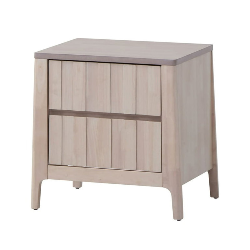 Vasu Nightstand, 2 Drawers, White Wash Solid Rubberwood, 21 Inch