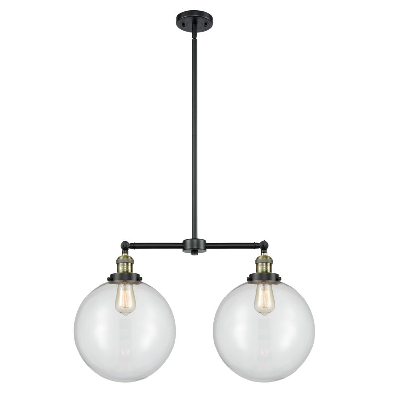 2 - Light Kitchen Island Pendant, Seedy, Black Antique Brass