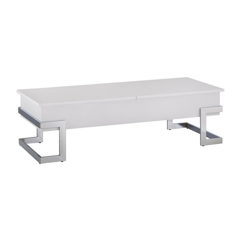 Table basse avec plateau relevable, ultrabrillant et chrome, Blanc
