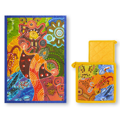 Aboriginal Cotton Floral Kitchen Towel Linen Set