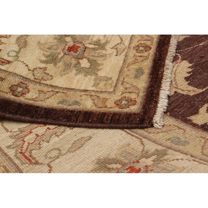 Tapis unique en laine noué à la main style Chobi des années 2010 de 6 pi 4 po x 8 pi 10 po brun / beige Penelererose