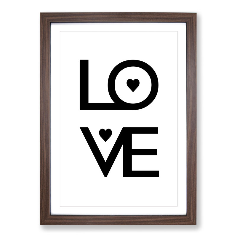 Love Heart - Picture Frame Typography, Walnut Framed, 65cm H x 48cm W x 2cm D