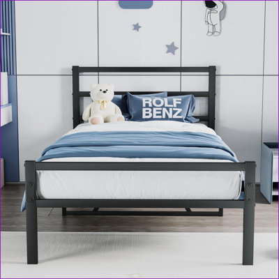 Twin Size Metal Platform Bed Frame with Wooden Headboard, No Box Spring Needed, Black Sturdy Frame for Bedroom