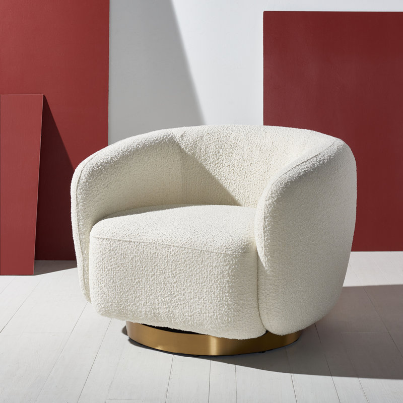 Taiquan Upholstered Swivel Armchair, Ivory Polyester