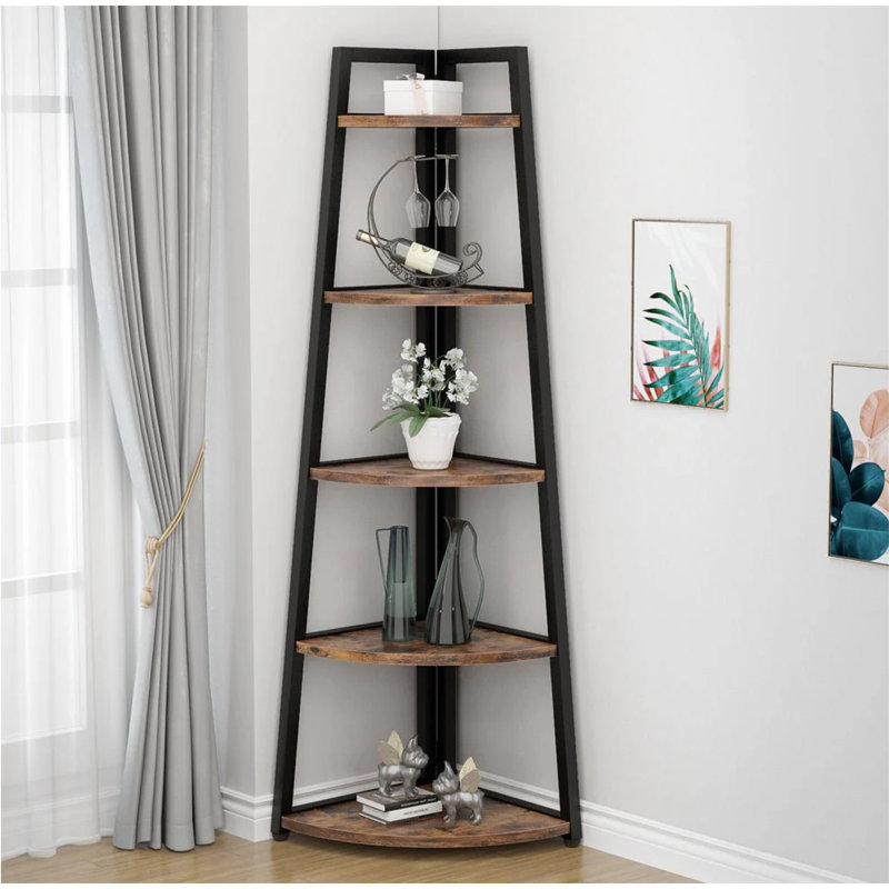70.07" Tall Corner Shelf, Rustic Brown