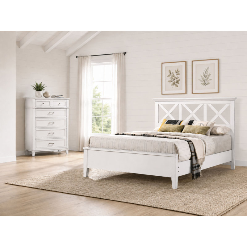 Ensemble de chambre avec très grand lit 2 pièces Anahat - Blanc, Blanc, 2 pièces: lit, commode, Très grand lit