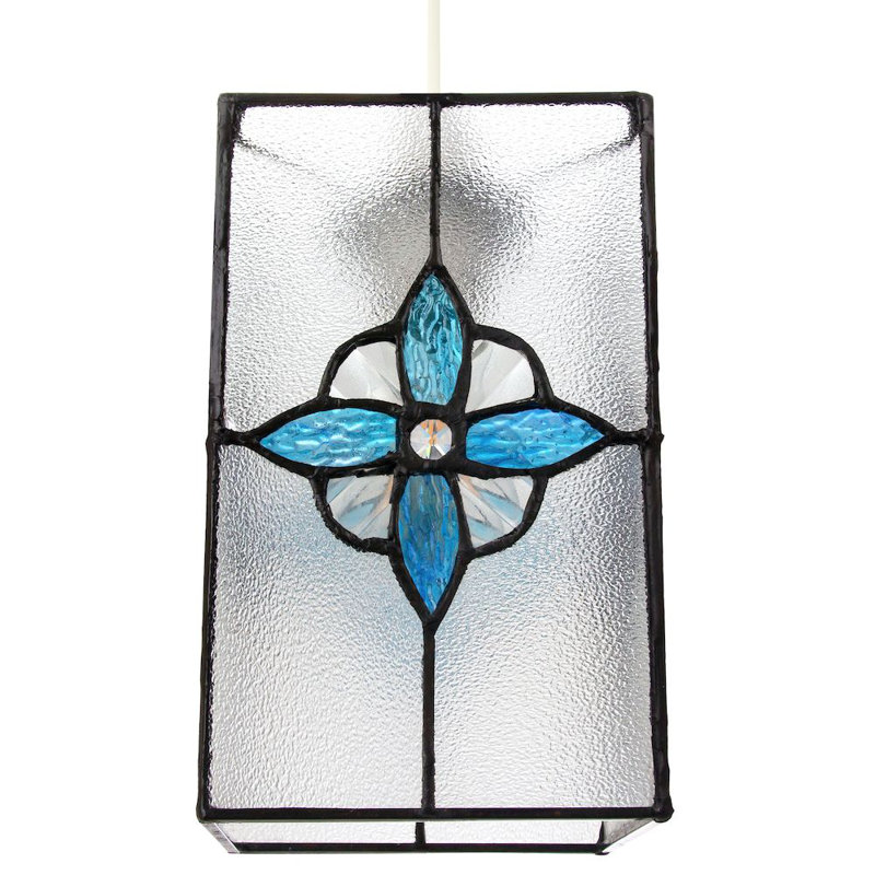 14cm Glass Rectangular Pendant Shade, Teal