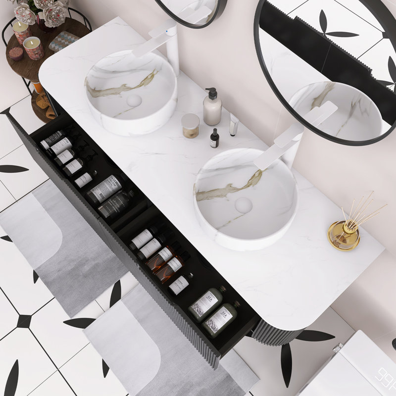 Meuble-lavabo mural 60 po Woodgrain, Noir