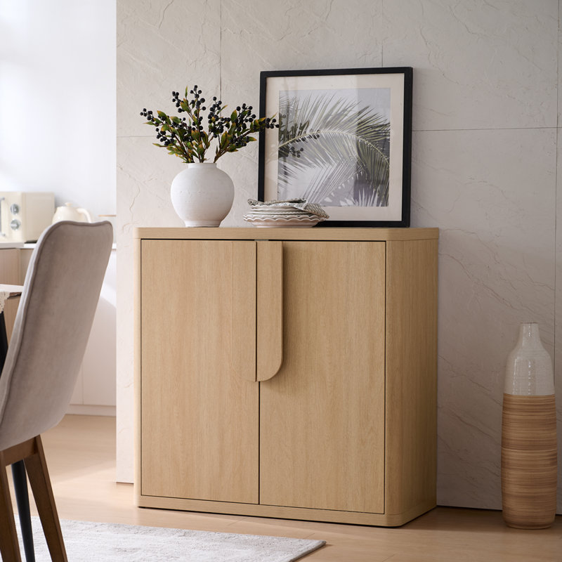 Buffet minimaliste 34,5 "avec 2 portes et tablettes réglables, naturel, Naturel