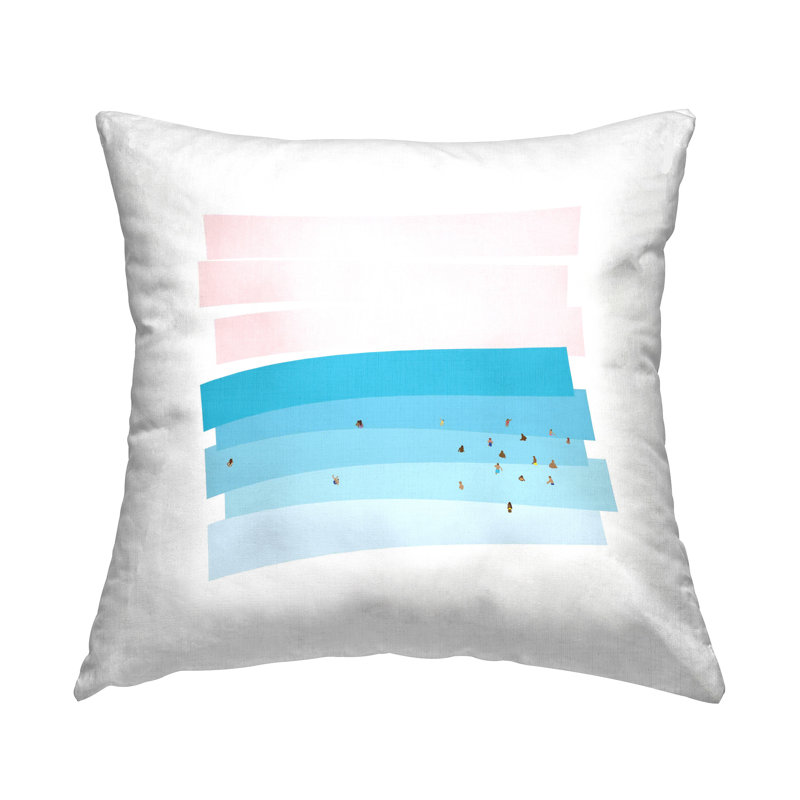 Abstract Beach Scene Blue and Pink Square Throw Pillow