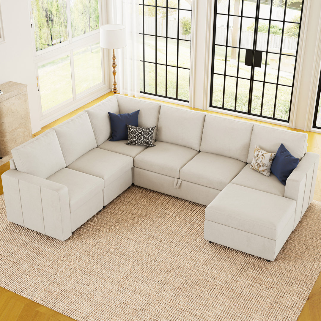 Seybert Pull-Out Sofa Bed Sectional With Storage Ottoman Mercer41 