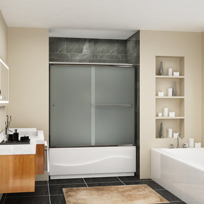 60'' W x 57'' H Bypass Semi-Frameless Tub Door with Frosted Glass