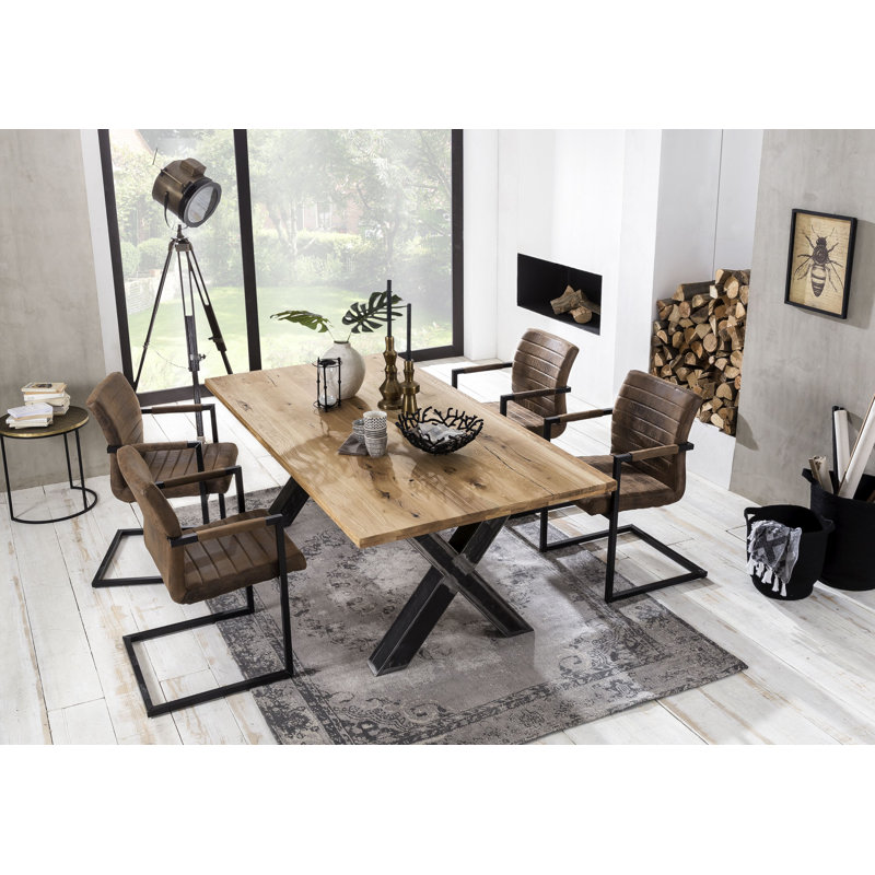 Irwin Oak Solid Wood Top Metal Base Dining Table, 75 cm H x 240 cm L x 100 cm W