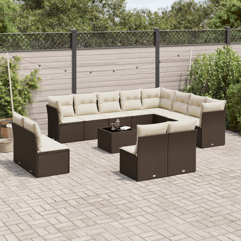 Ensemble de canapé de jardin en rotin de poly, Sans objet, Brun