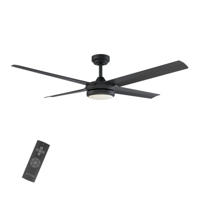 Burslem 56'' 4-Blade Indoor / Outdoor Ceiling Fan with Light and Remote, Color-Changing LED, 6-Speed Quiet DC Motor – Matte Black Finish