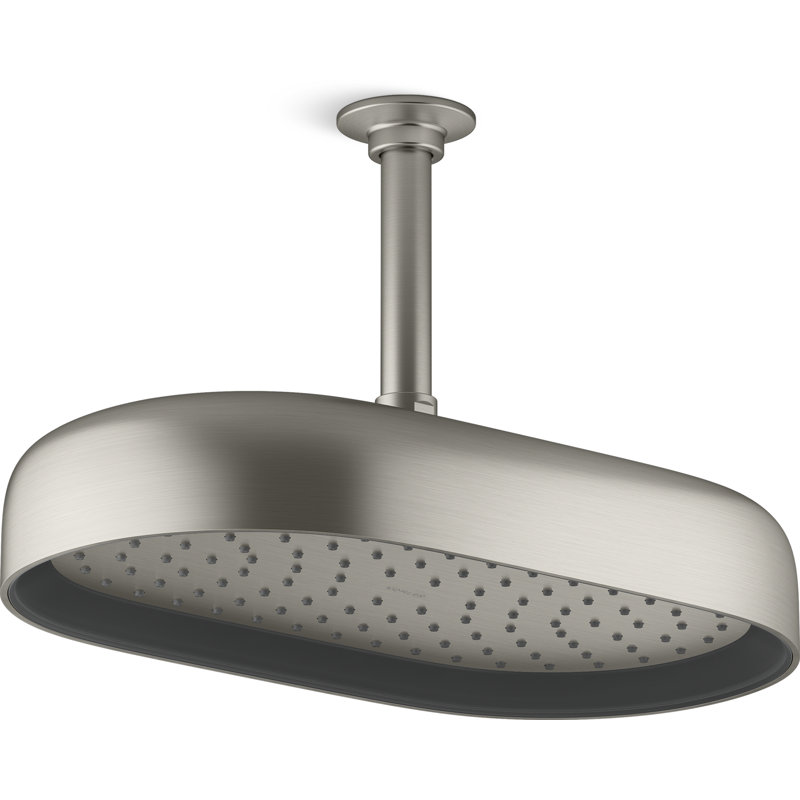 Statement 14" Single-Function Wall or Ceiling-Mount Round Rainhead, Oblong Rain Showerhead 2.5 GPM, Vibrant Brushed Nickel