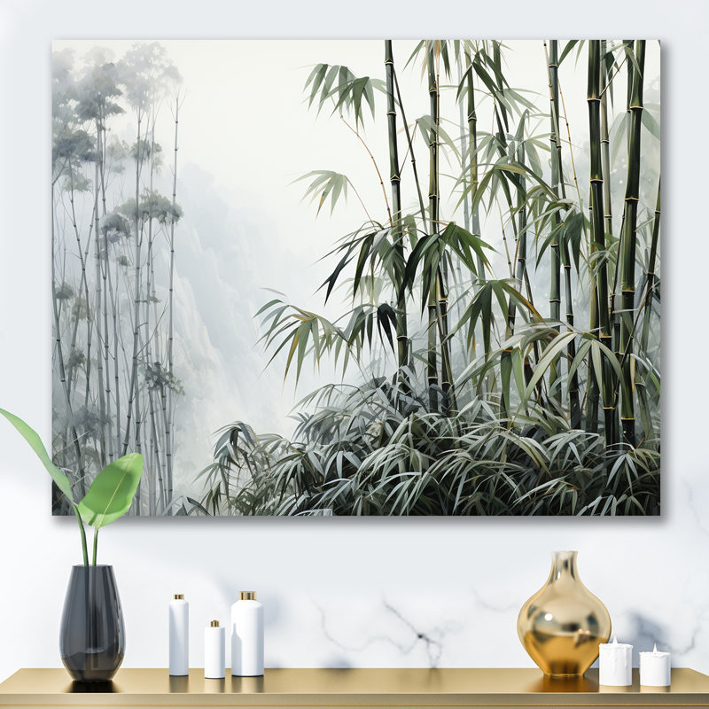 Gris et vert bambou tranquillité II - art mural Chine, Toile tendue, H 24 po x l 32 po x P 1 po