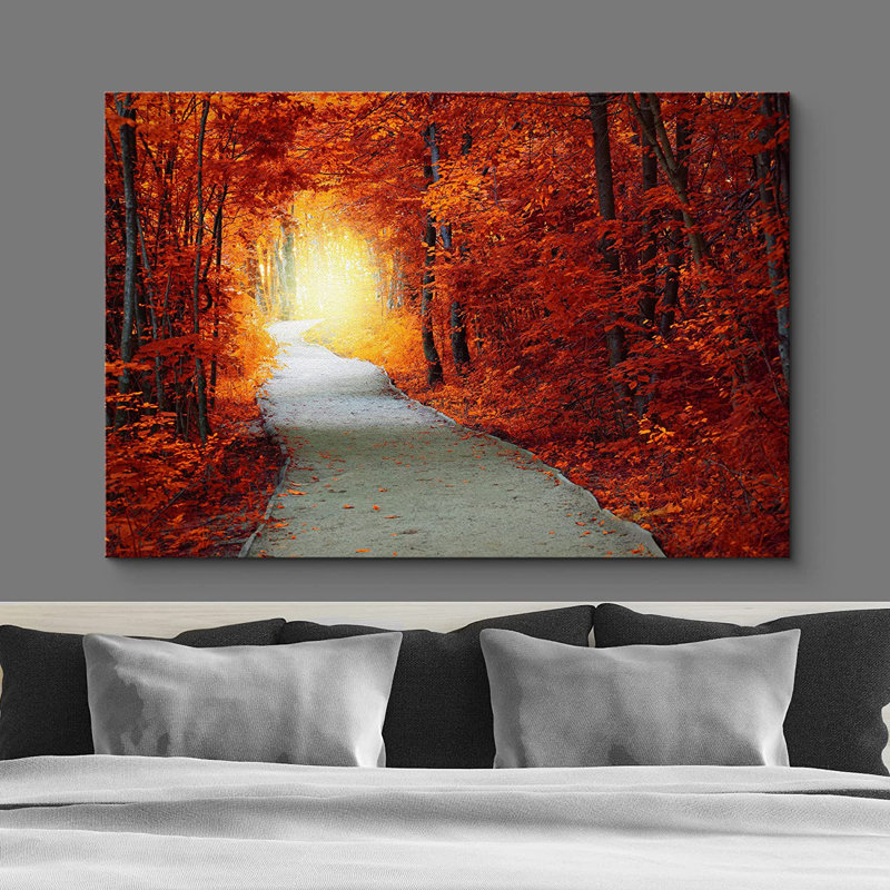 Vibrant orange, automne, forêt, chemin, nature, nature - photographie, Toile tendue, H 32 po x l 48 po x P 1,5 po