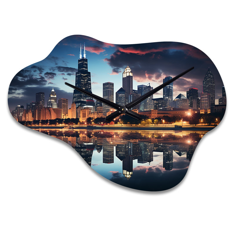 Chicago Cityscape II, horloge murale asymétrique bleue, Petit