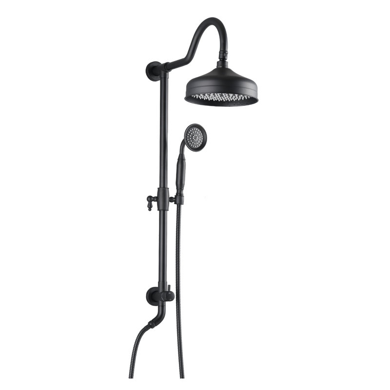 Système de pomme de douche à pluie 8 pouces avec douchette à main, noir mat - technologie d'injection d'air, douchette à 3 fonctions, luminaire de douche mural en laiton