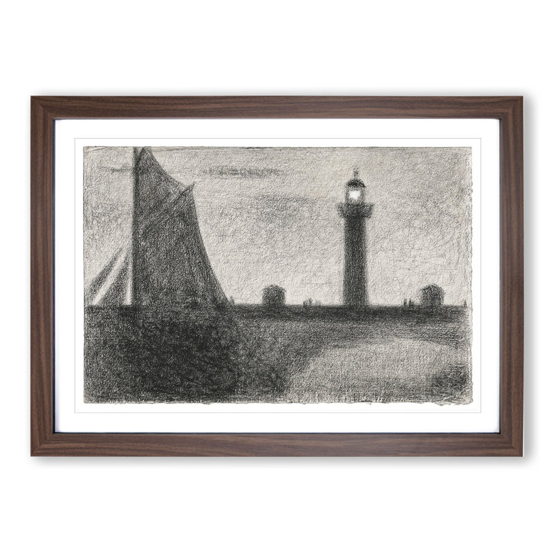Lighthouse at Honfleur by Georges Seurat - Picture Frame Painting, 48cm H x 65cm W x 2cm D, Walnut Framed