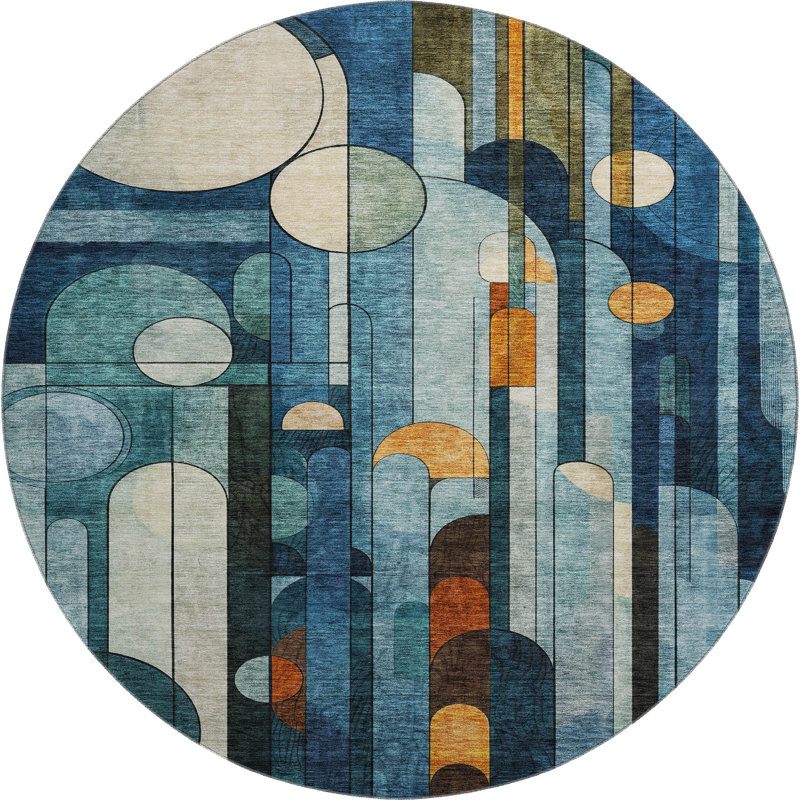 Premium Machine Washable Dimatteo AMF1125 Geometric Rug, Round 8'