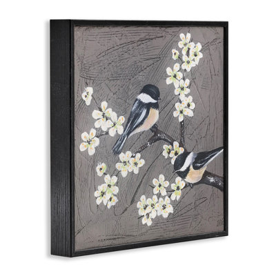 Oiseaux et fleurs de pommier, estampe numérique encadrée par Jade Reynolds