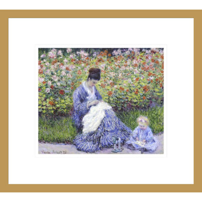 Camille Monet et un enfant dans le jardin de l'artiste à Argenteuil par Claude Monet, impression giclée encadrée