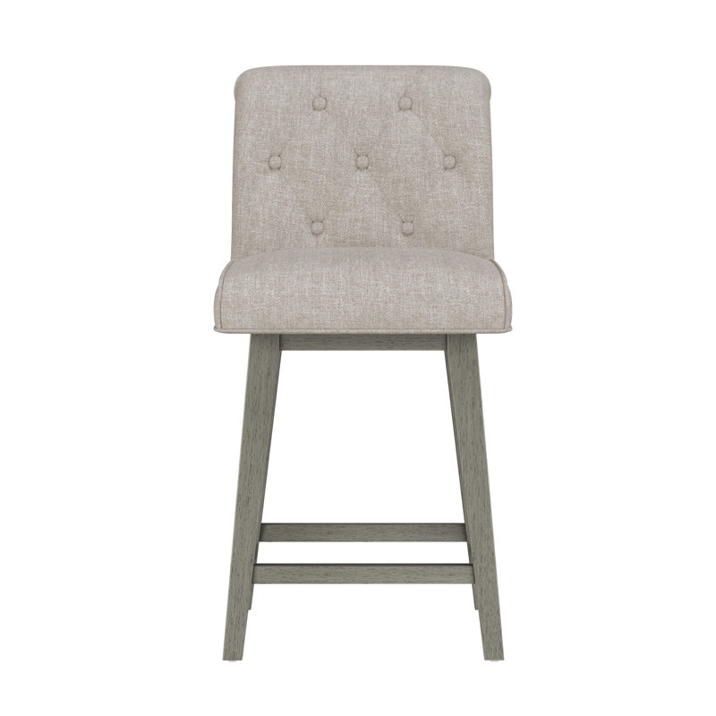 Tabouret pivotant à hauteur réglable en bois et capitonné Dorreen, Gruau, Gris délavé