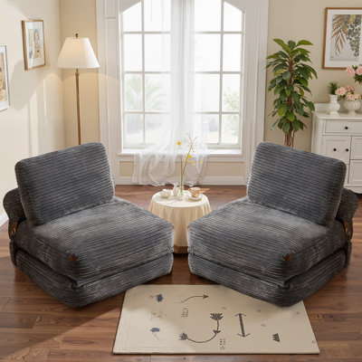 2-pack Corduroy Convertible Sofa Bed - Foldable Lazy Couch With Cushion For Living Room