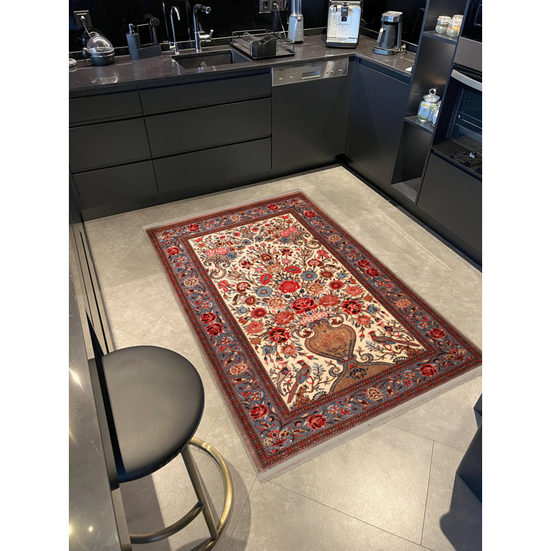 Tapis décoratif multicolore à motif frangé et à motif traditionnel, Rectangle 3 pi 9,81 po x 4 pi 11,06 po