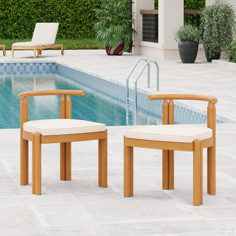 Chaise de salle à manger sans accoudoirs en bois d'acacia Cove, finition teck avec coussin, ensemble de 2