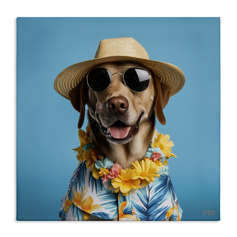 Chien avec Aloha, art mural sur toile par Roozbeh Bahramali, H 24 po x l 24 po